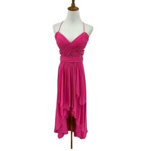 Cache Dress Womens 8 High Low Chiffon Pink Pleated Cutout Evening Prom Y2K